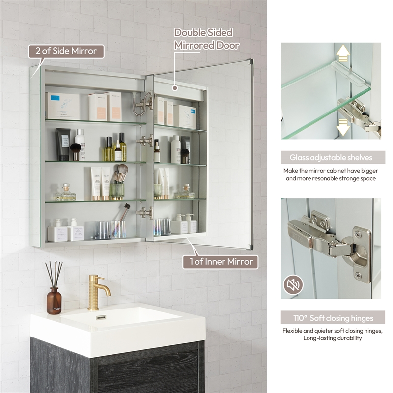 Santona 24 in.W x 32 in.H Medicine Cabinet with Aluminum Frameless LED Mirror