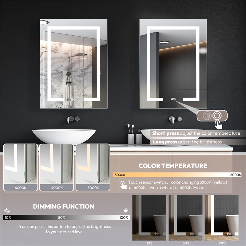 Santona 24 in.W x 32 in.H Medicine Cabinet with Aluminum Frameless LED Mirror