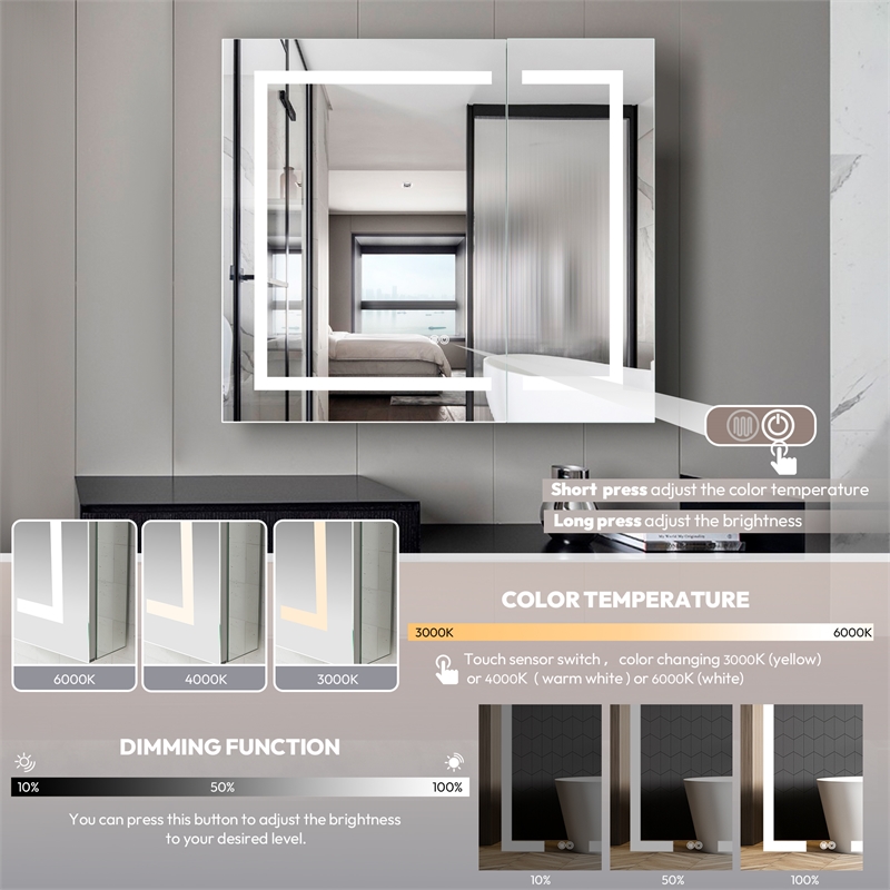 Santona 36 in.W x 32 in.H Medicine Cabinet with Aluminum Frameless LED Mirror