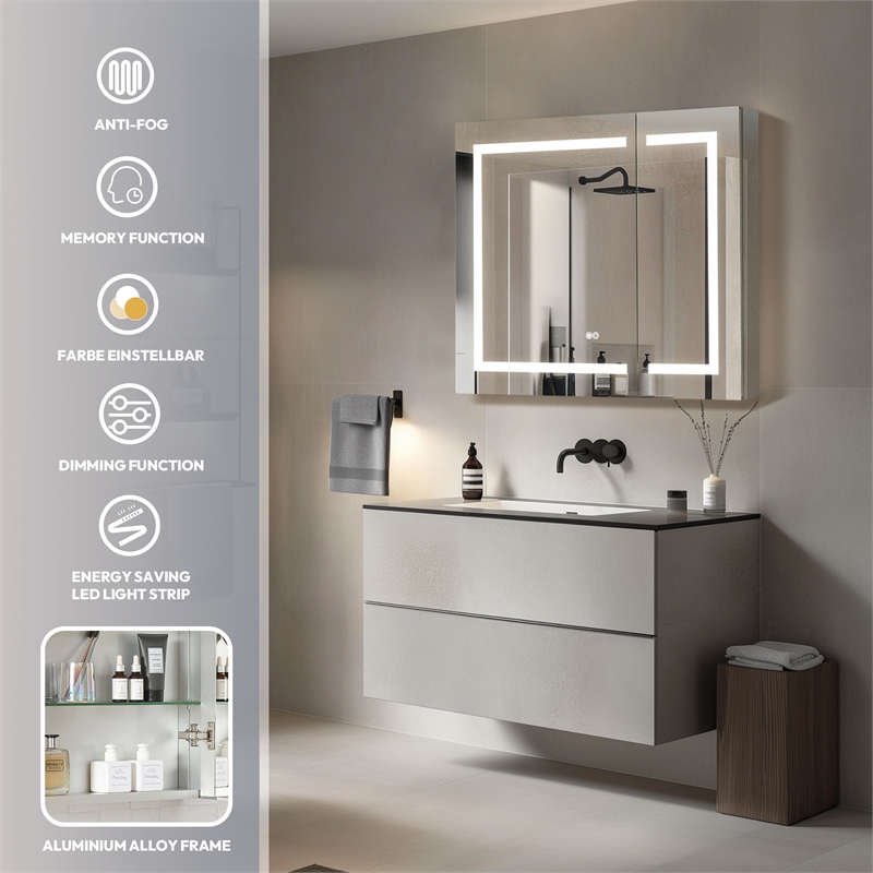 Santona 36 in.W x 32 in.H Medicine Cabinet with Aluminum Frameless LED Mirror