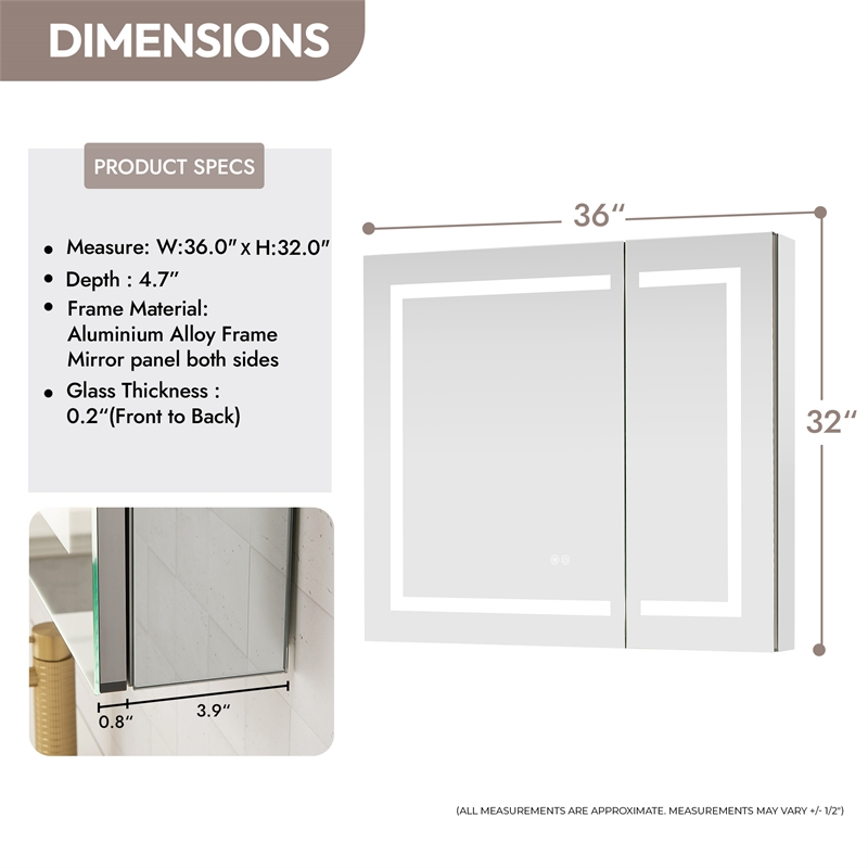 Santona 36 in.W x 32 in.H Medicine Cabinet with Aluminum Frameless LED Mirror