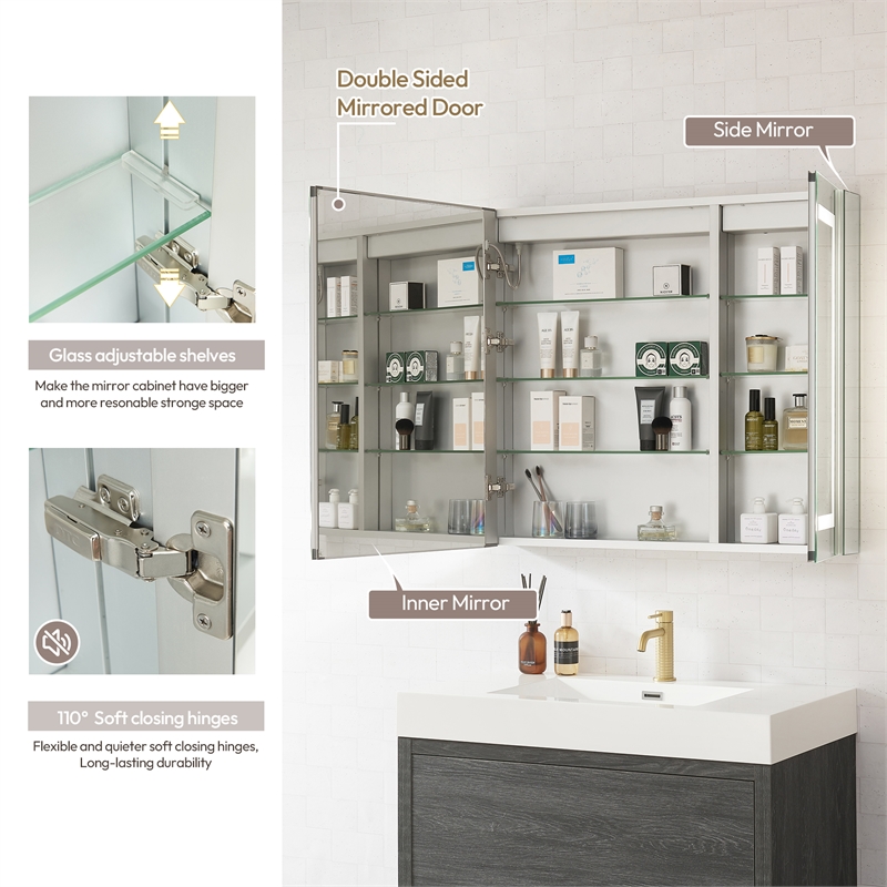 Santona 36 in.W x 32 in.H Medicine Cabinet with Aluminum Frameless LED Mirror