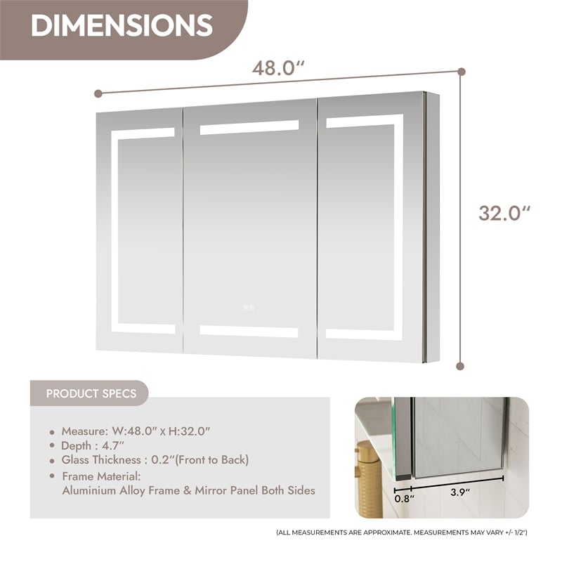 Santona 48 in.W x 32 in.H Medicine Cabinet with Aluminum Frameless LED Mirror