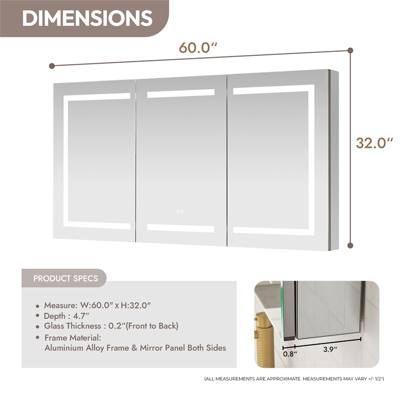 Santona 60 in.W x 32 in.H Medicine Cabinet with Aluminum Frameless LED Mirror