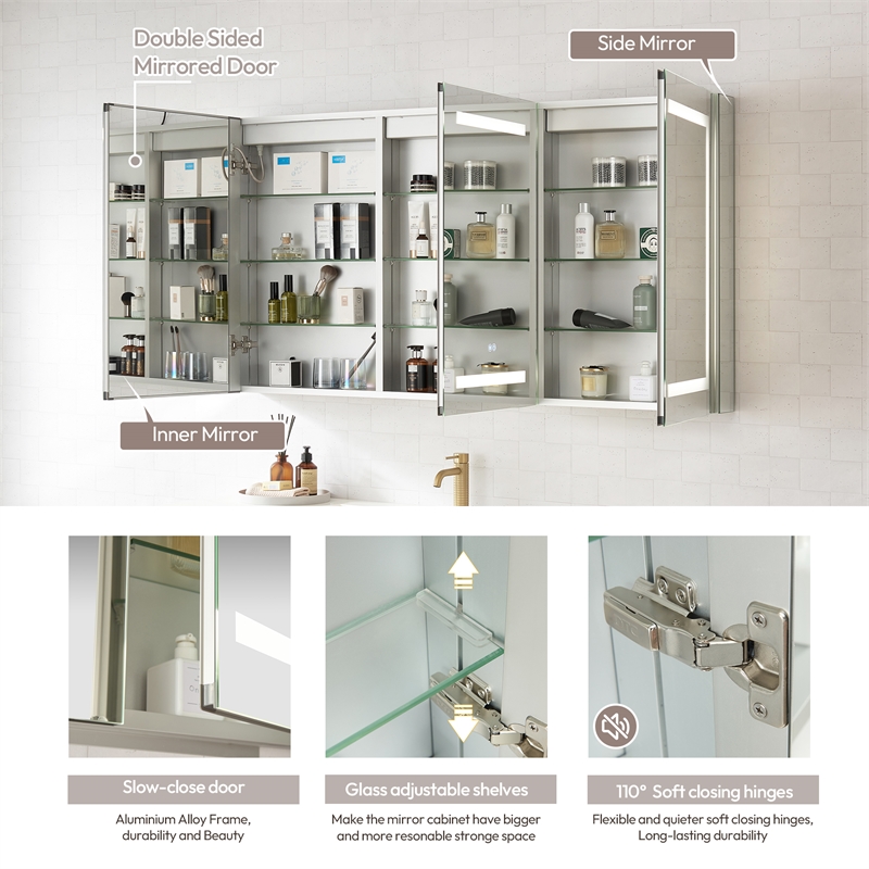 Santona 60 in.W x 32 in.H Medicine Cabinet with Aluminum Frameless LED Mirror