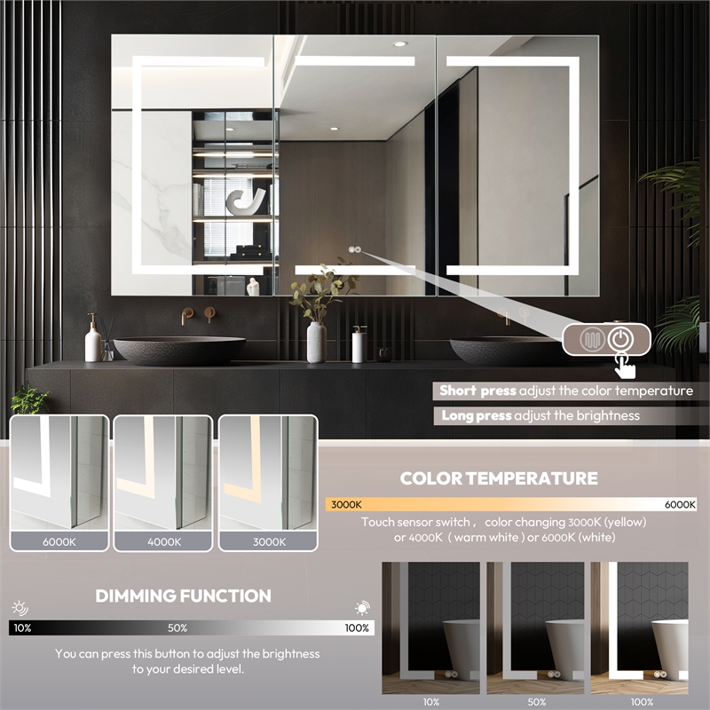 Santona 60 in.W x 32 in.H Medicine Cabinet with Aluminum Frameless LED Mirror