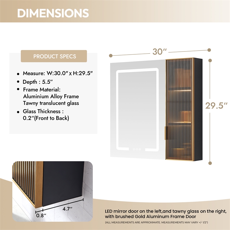 Cervia 30 in.W x 29.5 in.H Medicine Cabinet with Aluminum Frameless LED Mirror