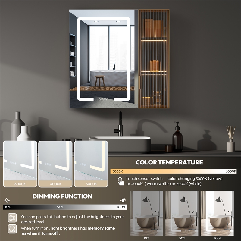 Cervia 30 in.W x 29.5 in.H Medicine Cabinet with Aluminum Frameless LED Mirror