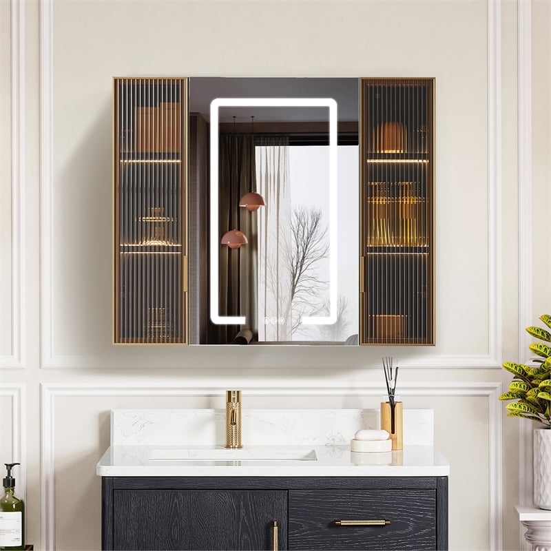 Cervia 35.4 in.W x 29.5 in.H Medicine Cabinet with Aluminum Frameless LED Mirror