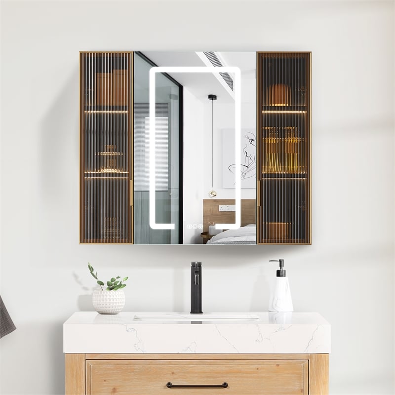 Cervia 35.4 in.W x 29.5 in.H Medicine Cabinet with Aluminum Frameless LED Mirror