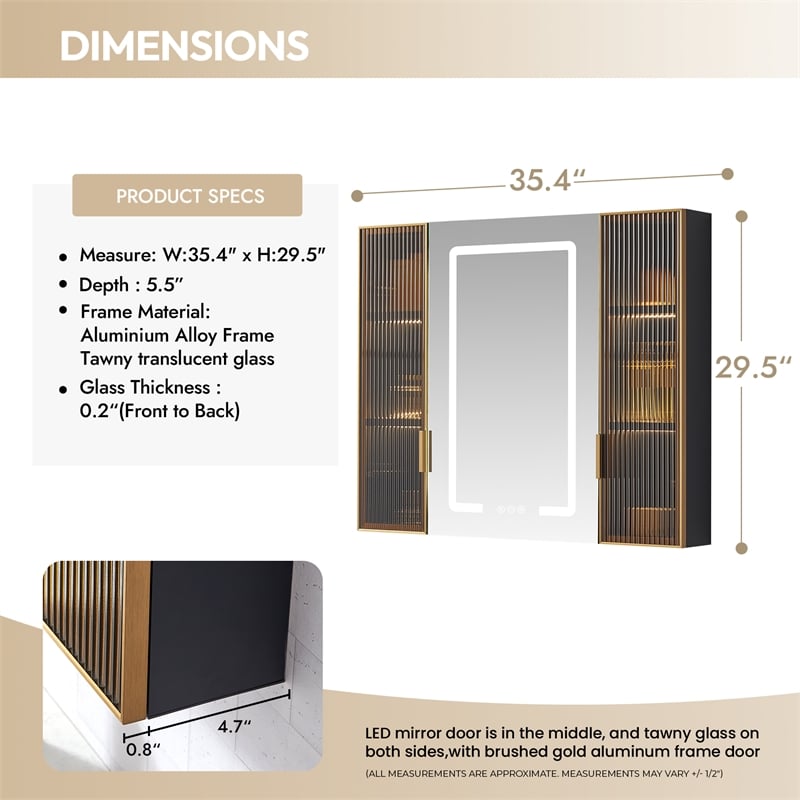 Cervia 35.4 in.W x 29.5 in.H Medicine Cabinet with Aluminum Frameless LED Mirror