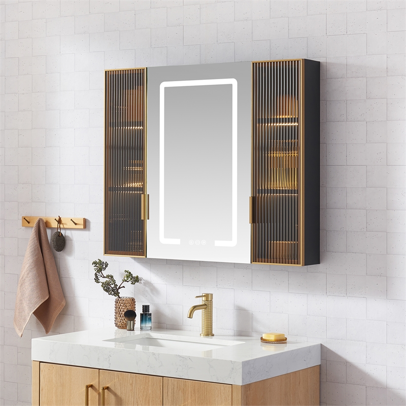 Cervia 35.4 in.W x 29.5 in.H Medicine Cabinet with Aluminum Frameless LED Mirror