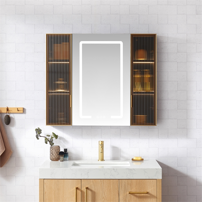 Cervia 35.4 in.W x 29.5 in.H Medicine Cabinet with Aluminum Frameless LED Mirror