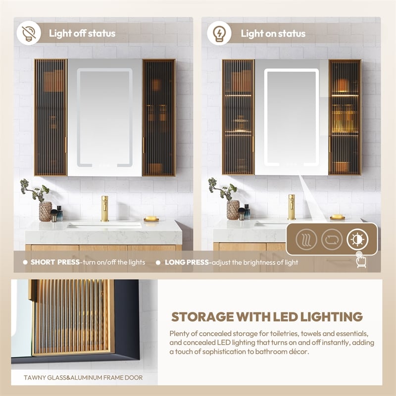 Cervia 35.4 in.W x 29.5 in.H Medicine Cabinet with Aluminum Frameless LED Mirror