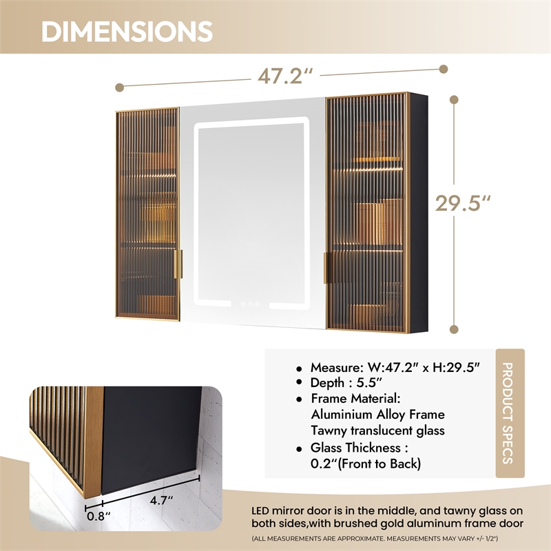 Cervia 47.2 in.W x 29.5 in.H Medicine Cabinet with Aluminum Frameless LED Mirror