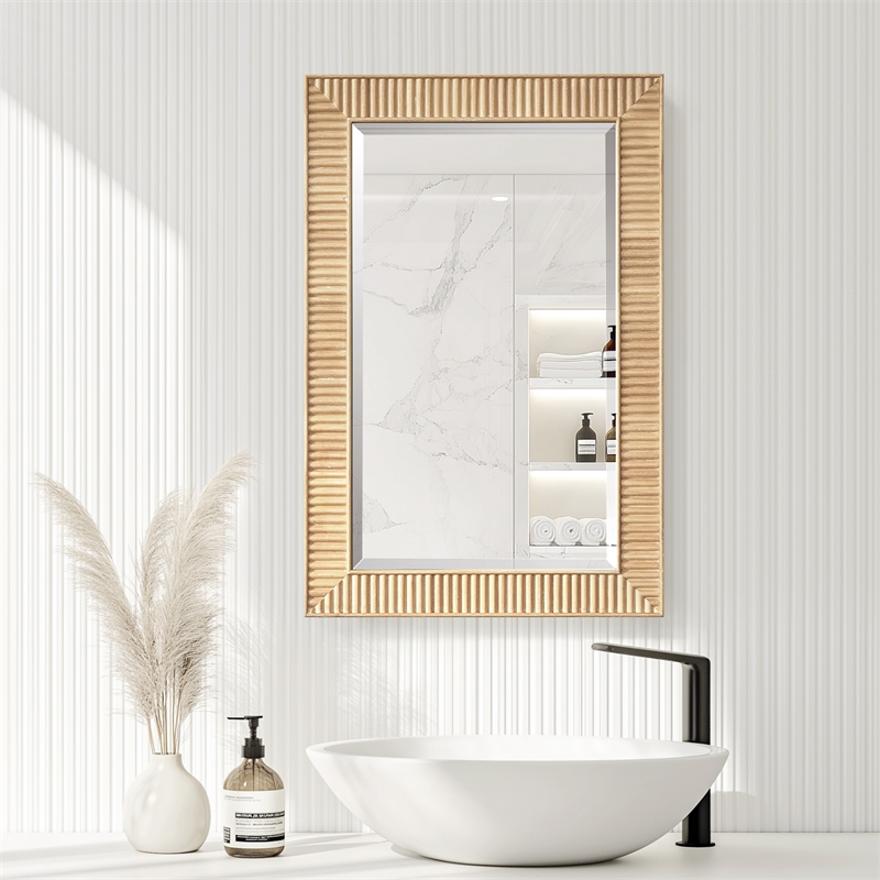 Bangalore 18.5 in.W x 28 in.H Wood Framed Medicine Cabinet in Washed Ash Grey