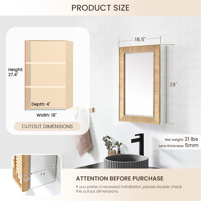 Bangalore 18.5 in.W x 28 in.H Wood Framed Medicine Cabinet in Washed Ash Grey