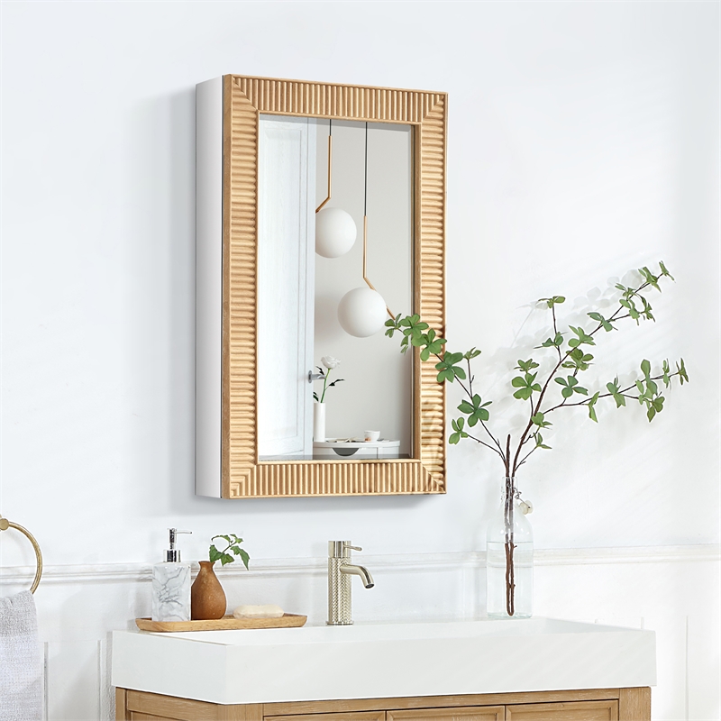 Bangalore 18.5 in.W x 28 in.H Wood Framed Medicine Cabinet in Washed Ash Grey