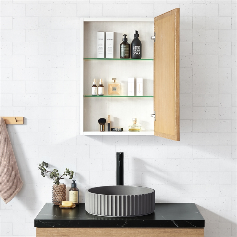 Bangalore 18.5 in.W x 28 in.H Wood Framed Medicine Cabinet in Washed Ash Grey