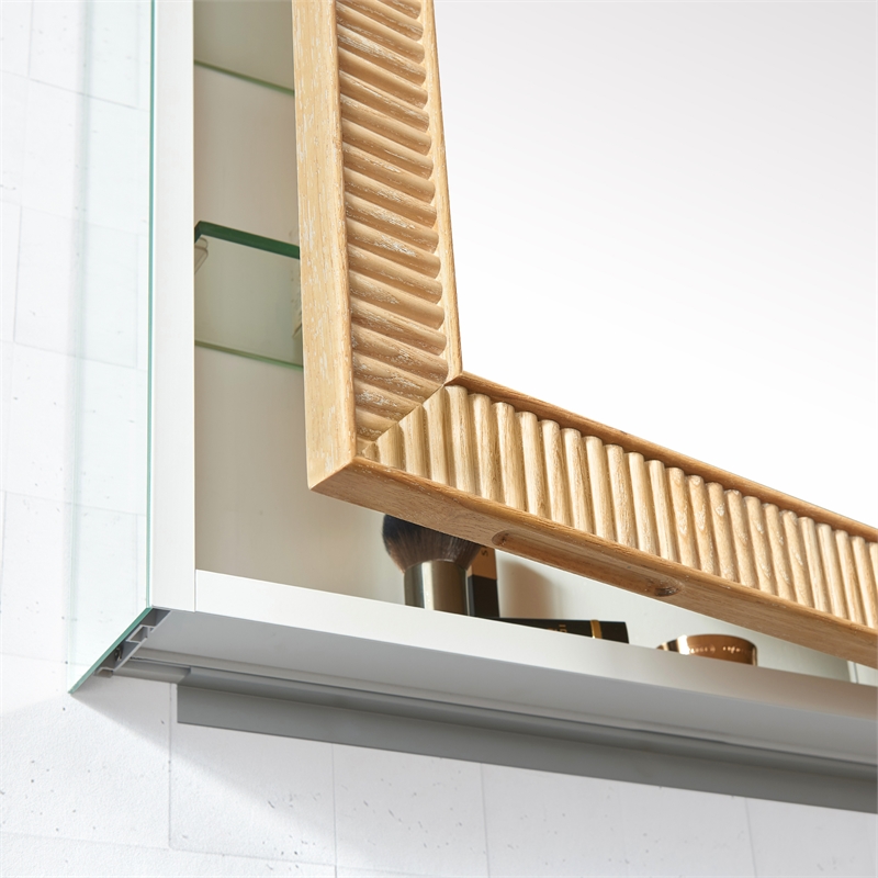 Bangalore 18.5 in.W x 28 in.H Wood Framed Medicine Cabinet in Washed Ash Grey