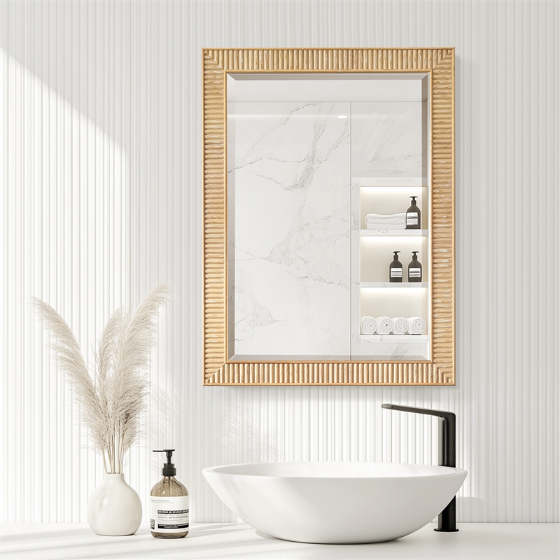 Bangalore 24 in.W x 31.9 in.H Wood Framed Medicine Cabinet in Washed Ash Grey