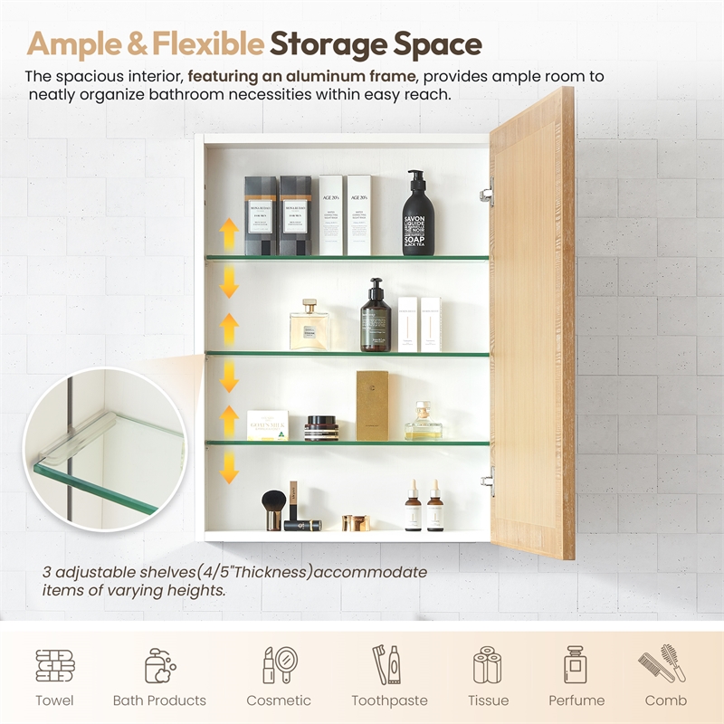 Bangalore 24 in.W x 31.9 in.H Wood Framed Medicine Cabinet in Washed Ash Grey