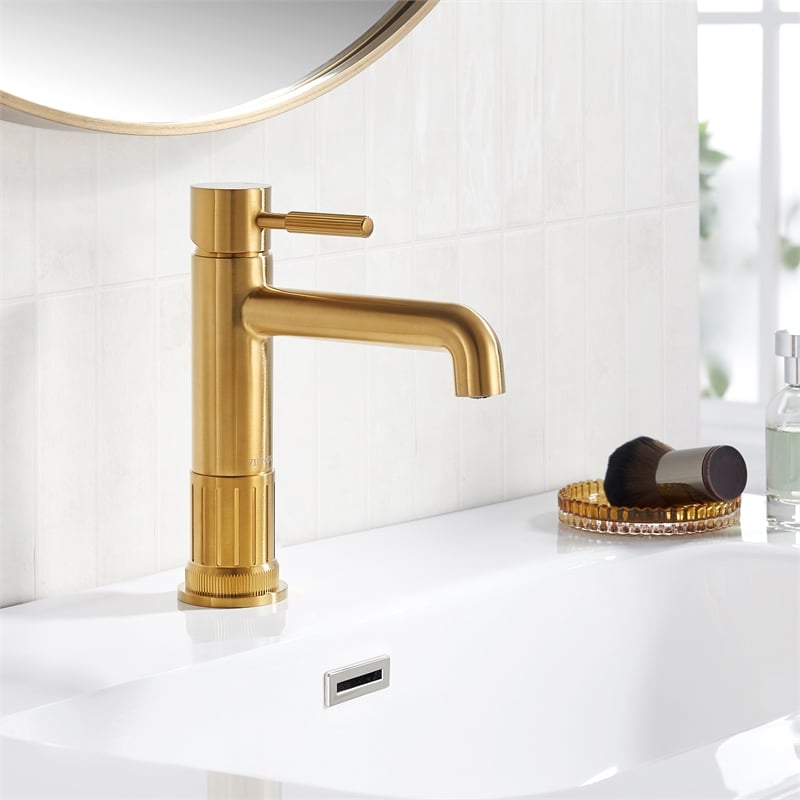 Vinnova Mexico Single High-Handle Hole Lever Vessel Brushed Gold Bathroom Faucet