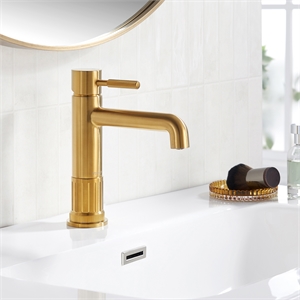 Vinnova Mexico Single High-Handle Hole Lever Vessel Brushed Gold Bathroom Faucet
