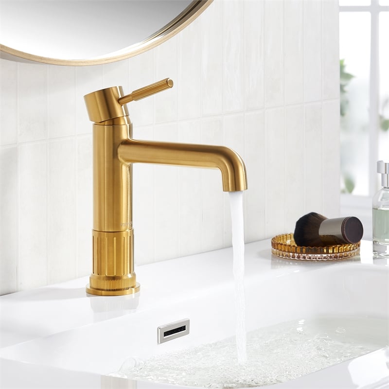 Vinnova Mexico Single High-Handle Hole Lever Vessel Brushed Gold Bathroom Faucet