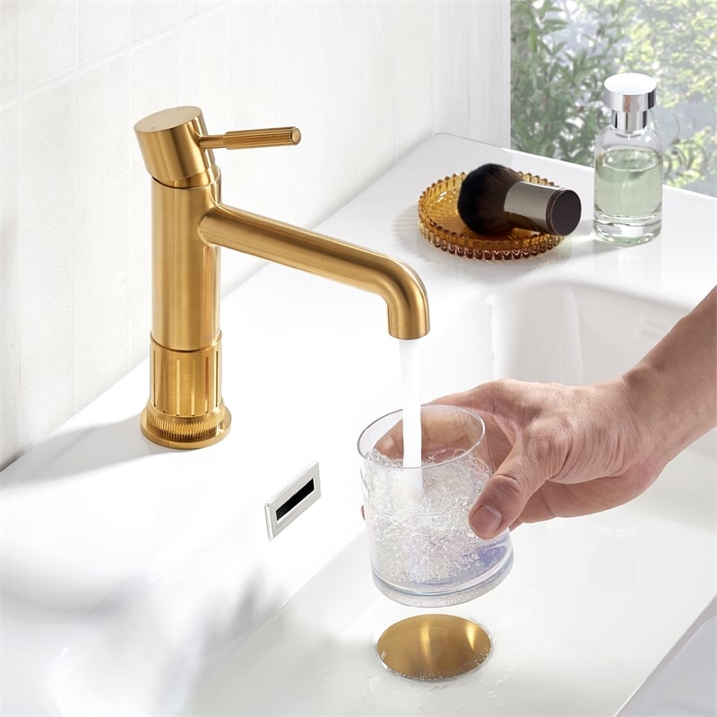 Vinnova Mexico Single High-Handle Hole Lever Vessel Brushed Gold Bathroom Faucet