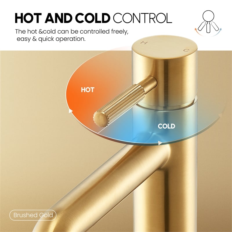 Vinnova Mexico Single High-Handle Hole Lever Vessel Brushed Gold Bathroom Faucet