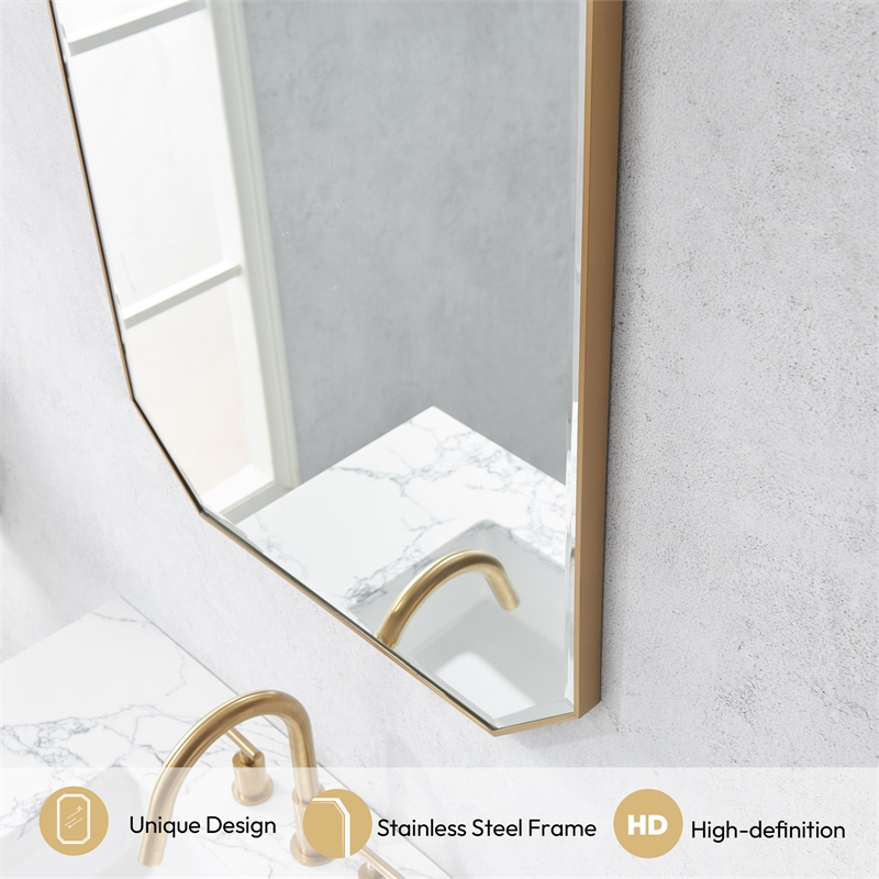 Sabadell 24 in. W x 40 in. H Octagon Metal Framed Wall Mirror in Brushed Gold