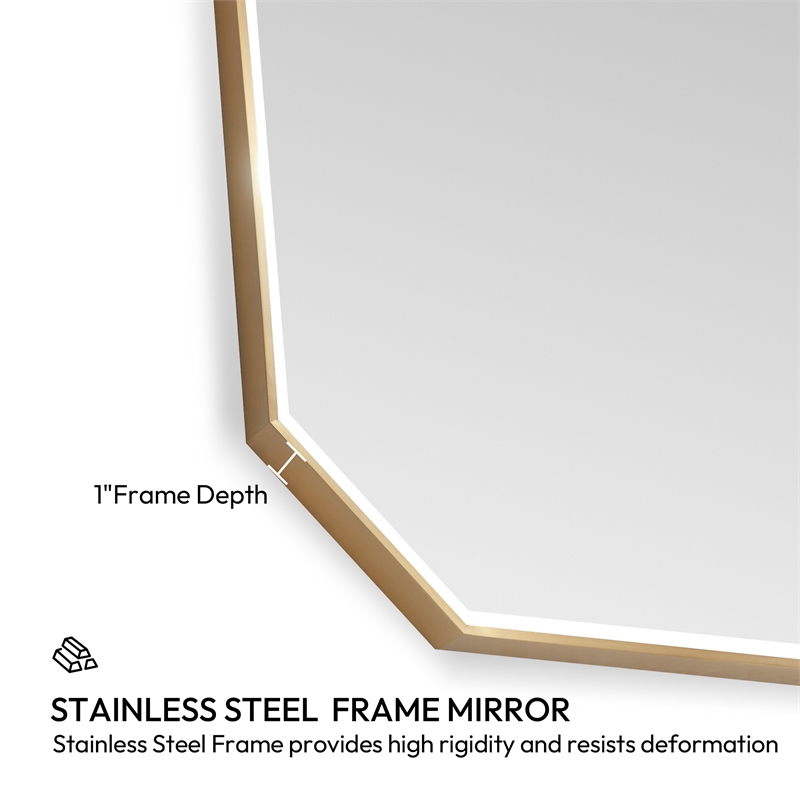 Sabadell 24 in. W x 40 in. H Octagon Metal Framed Wall Mirror in Brushed Gold