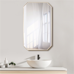 Sabadell 24 in. W x 40 in. H Octagon Metal Framed Wall Mirror in Brushed Gold