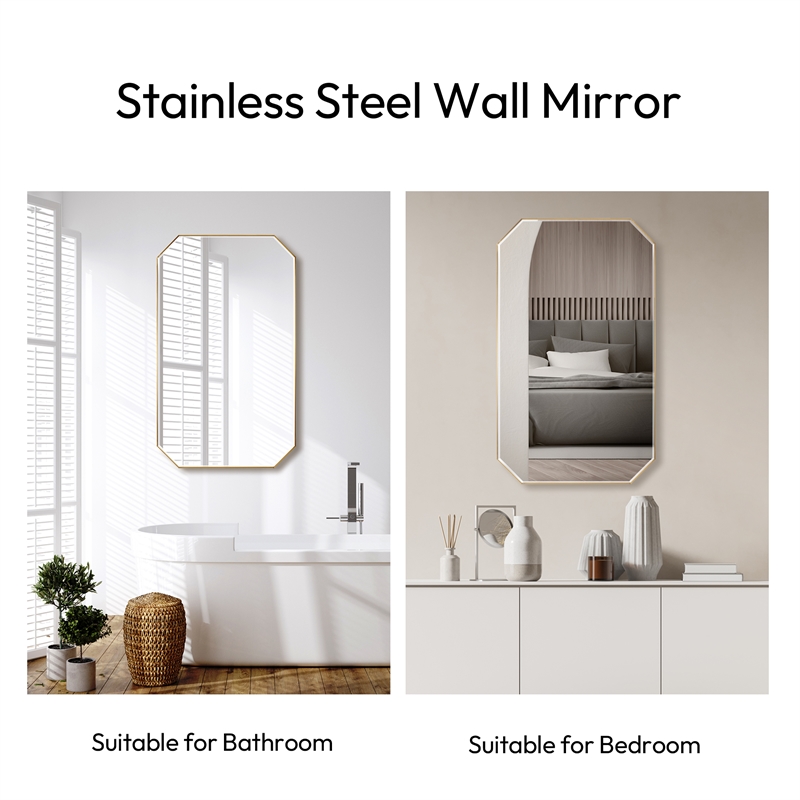 Sabadell 24 in. W x 40 in. H Octagon Metal Framed Wall Mirror in Brushed Gold