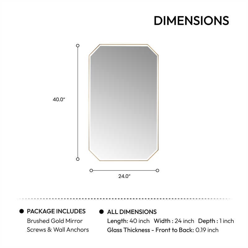 Sabadell 24 in. W x 40 in. H Octagon Metal Framed Wall Mirror in Brushed Gold