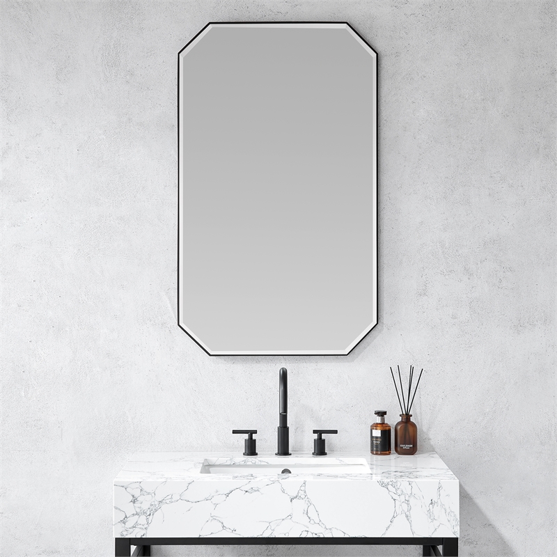 Sabadell 24 in. W x 40 in. H Octagon Metal Framed Wall Mirror in Matte Black