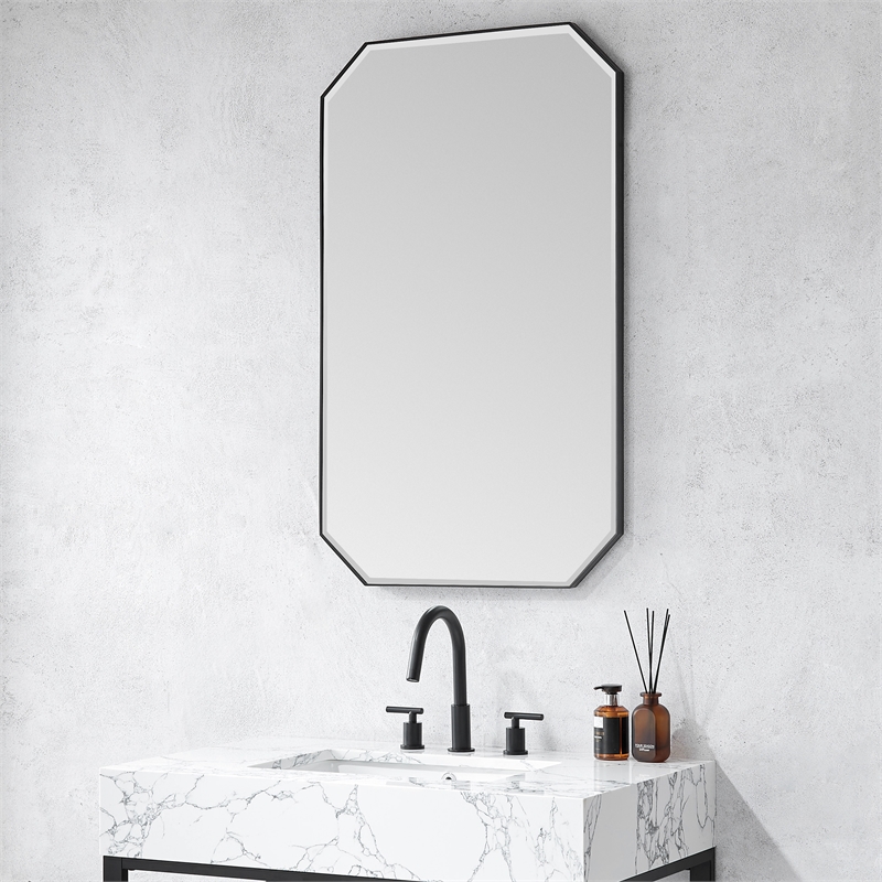 Sabadell 24 in. W x 40 in. H Octagon Metal Framed Wall Mirror in Matte Black