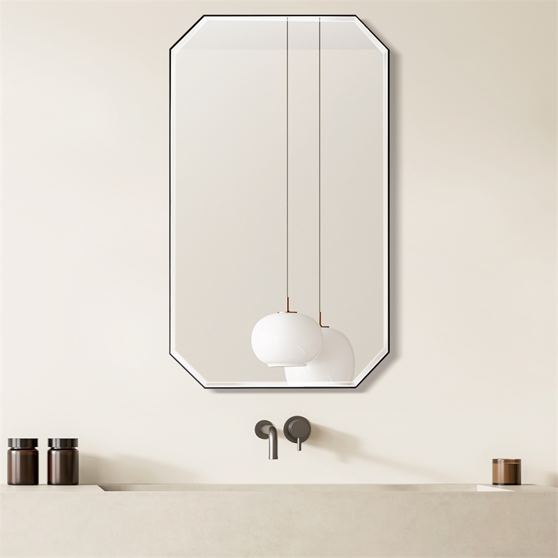 Sabadell 24 in. W x 40 in. H Octagon Metal Framed Wall Mirror in Matte Black
