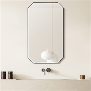 Sabadell 24 in. W x 40 in. H Octagon Metal Framed Wall Mirror in Matte Black
