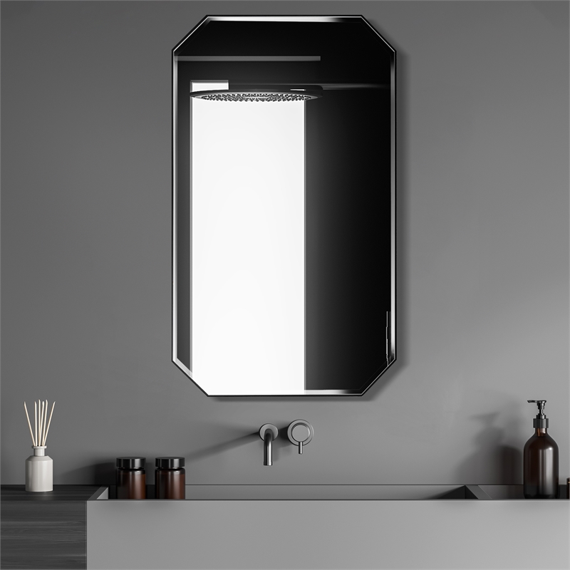 Sabadell 24 in. W x 40 in. H Octagon Metal Framed Wall Mirror in Matte Black
