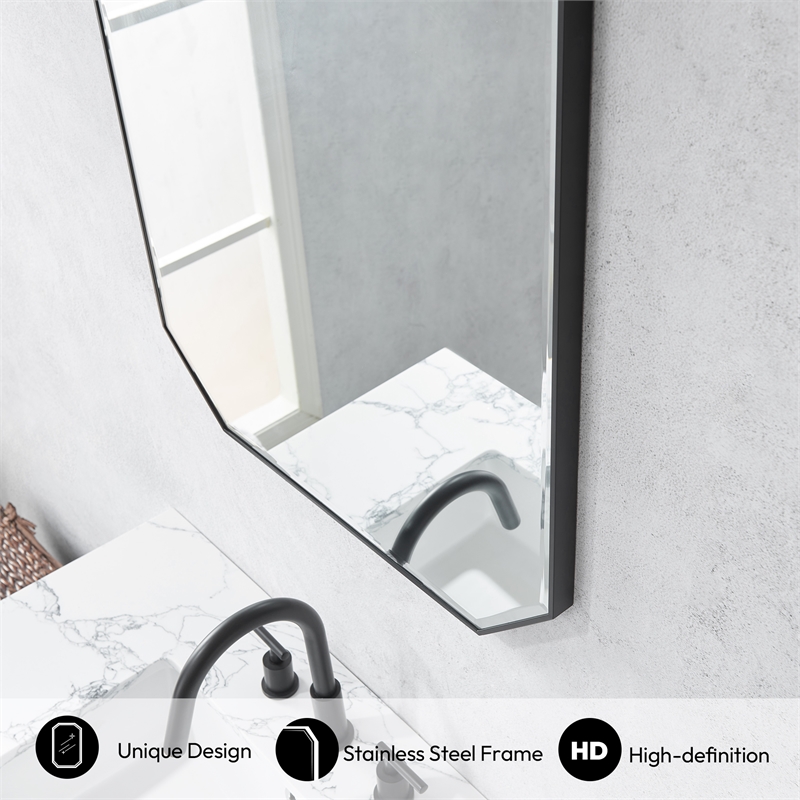 Sabadell 24 in. W x 40 in. H Octagon Metal Framed Wall Mirror in Matte Black