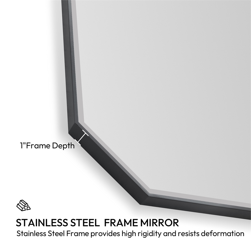 Sabadell 24 in. W x 40 in. H Octagon Metal Framed Wall Mirror in Matte Black