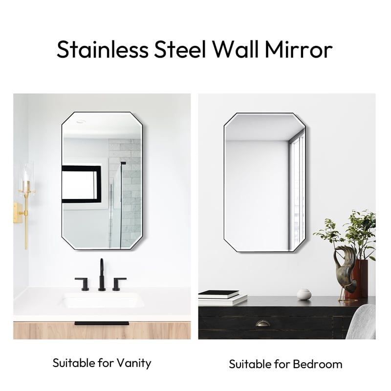 Sabadell 24 in. W x 40 in. H Octagon Metal Framed Wall Mirror in Matte Black