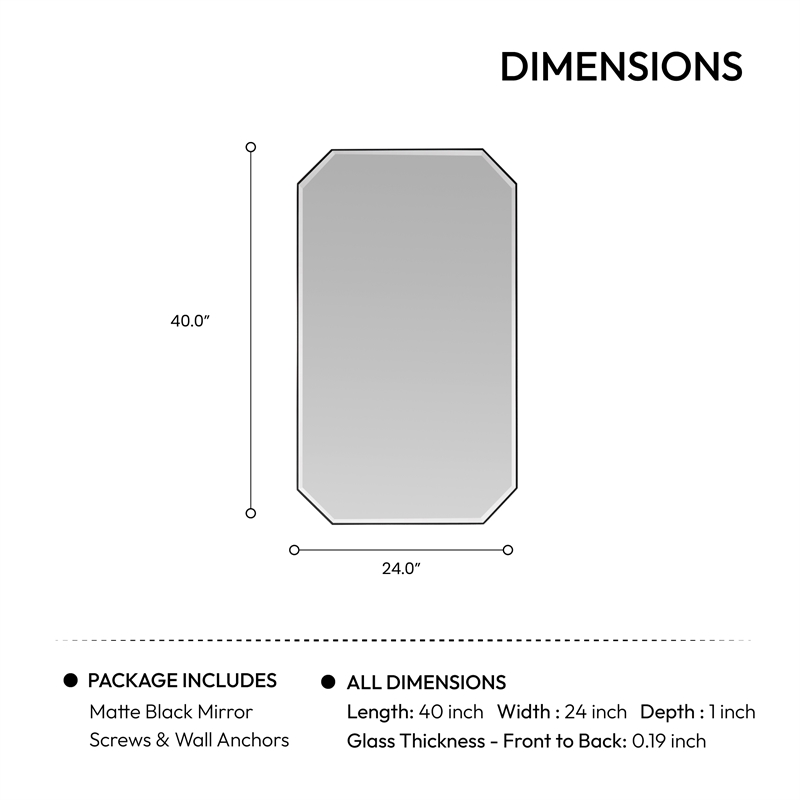 Sabadell 24 in. W x 40 in. H Octagon Metal Framed Wall Mirror in Matte Black