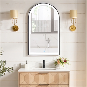 Estartit 24 in.W x 40 in.H Arch Aluminum Framed LED Bath Mirror in Brushed Black