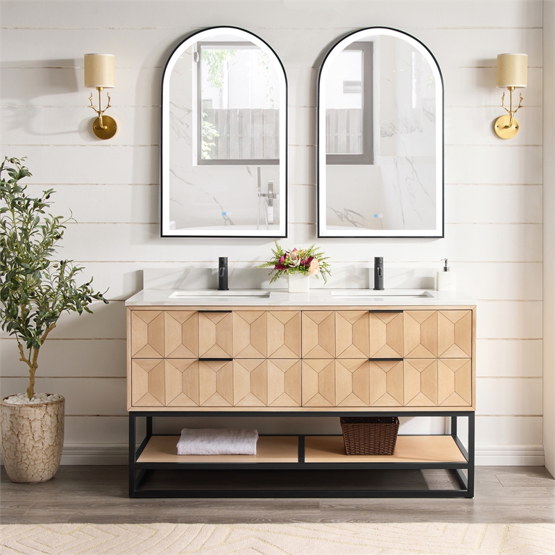 Estartit 24 in.W x 40 in.H Arch Aluminum Framed LED Bath Mirror in Brushed Black