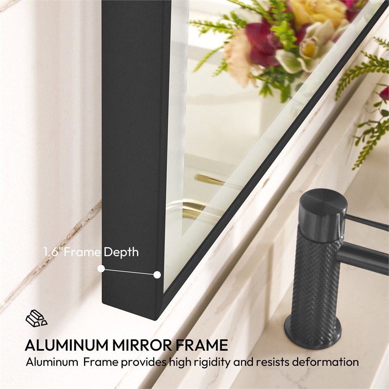 Estartit 24 in.W x 40 in.H Arch Aluminum Framed LED Bath Mirror in Brushed Black