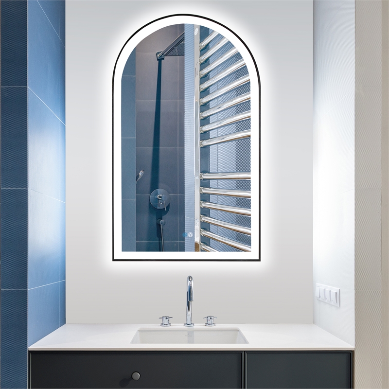 Estartit 24 in.W x 40 in.H Arch Aluminum Framed LED Bath Mirror in Brushed Black