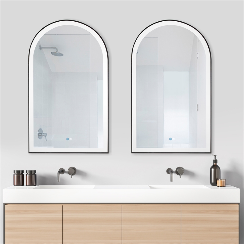 Estartit 24 in.W x 40 in.H Arch Aluminum Framed LED Bath Mirror in Brushed Black